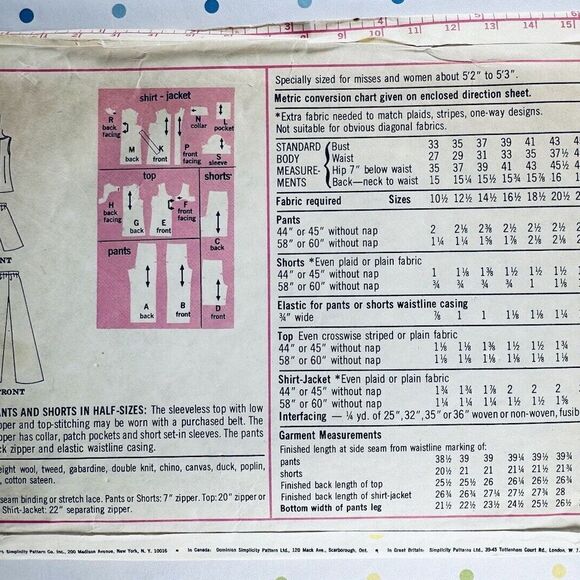 70s Simplicity 6984 Pattern Shirt Jacket Wide Leg Pants Shorts 20 1/2 UNCUT. - Picture 2 of 2